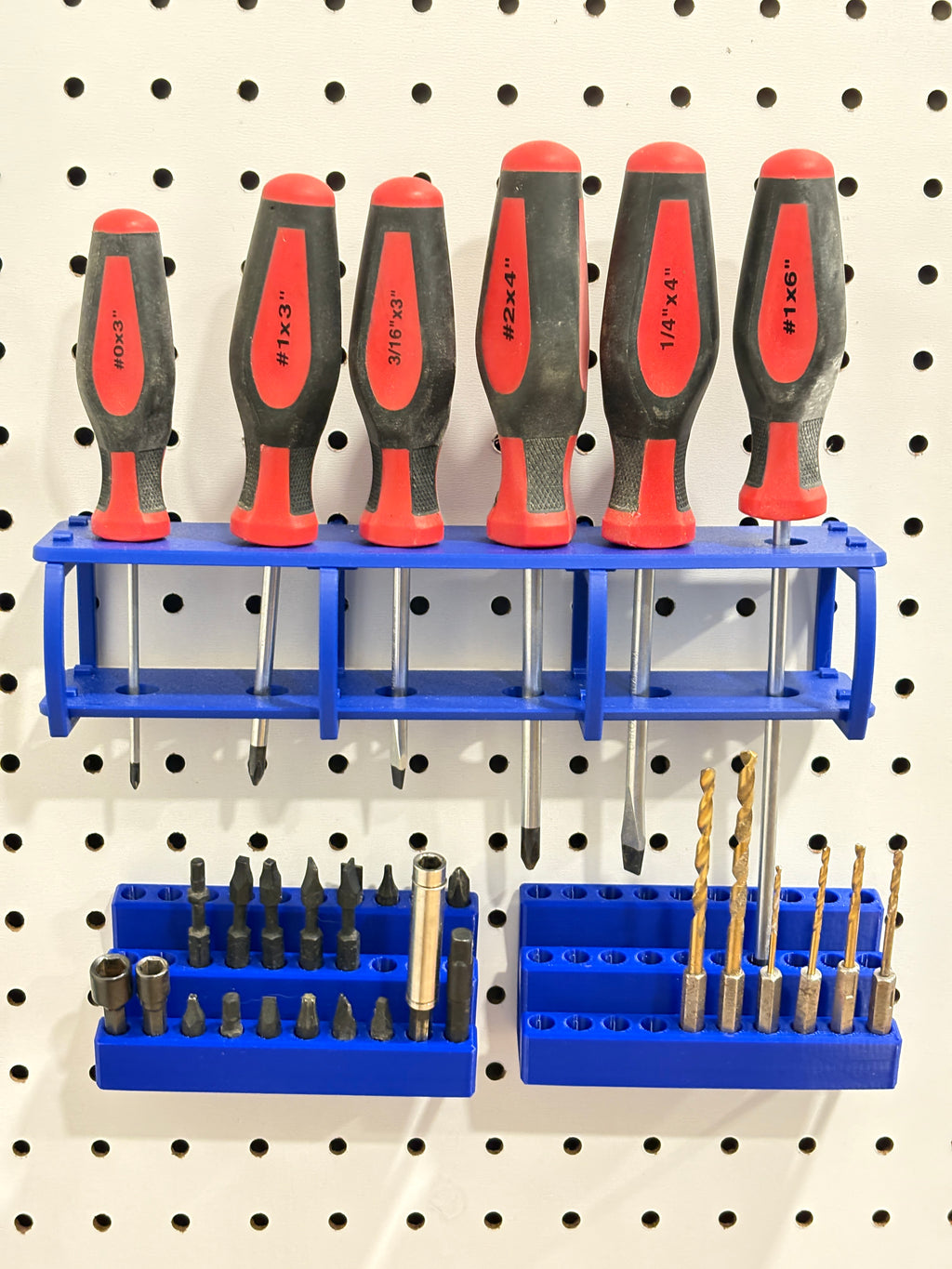 Combo Pegboard Holder Pack - 3 Piece Bit Holders & Screwdriver Holder Set